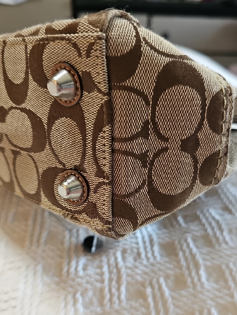 Coach Tan Signature Canvas Satchel with Leather Trim and Tassel - Picture 7 of 14
